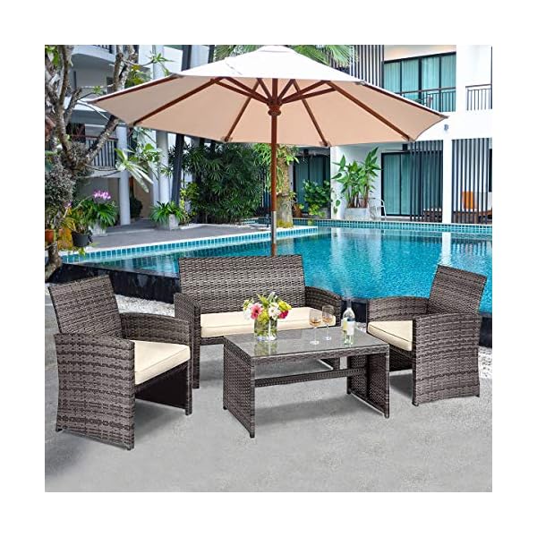 Goplus Patio Furniture 4 Pieces Rattan Conversation Sofa Set With Cushions And Table For Garden Yard Balcony Classic Groupull