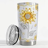 SANDJEST Sunflower Tumbler Cup 20oz Stainless Steel Insulated Tumblers Coffee Travel Mug Sunflower Gifts for Women Girls Birthday Christmas