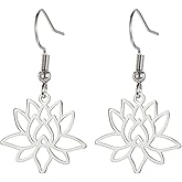 TEAMER Bohemian Lotus Flower Dangle Earrings Stainless Steel Lotus Flower Drop Earrings Geometric Yoga Jewelry for Women