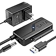 CLAVOOP SATA to USB Adapter with Power, USB 3.0 to SATA External Hard Drive Cable for 2.5" 3.5 inch SSD/HDD Up to 20TB Converter with 12V 24W DC Adapter Supply Support UASP Seagate WD Hitachi Toshiba