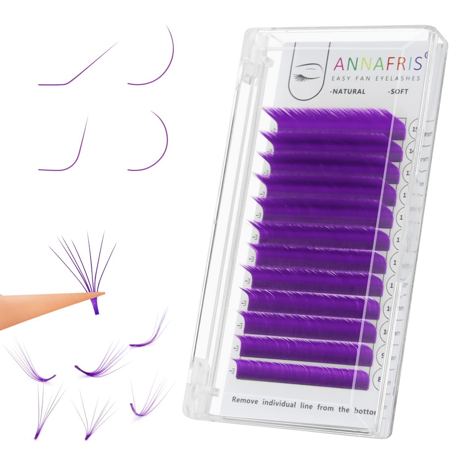 ANNAFRIS Easy Fan Colored Eyelash Extension Purple 0.10 C 8-15mm Mix Colorful Volume Lash Russian Easy Fan Lashes Self Fanning Professional(EasyFan Purple,0.10 C Mix)