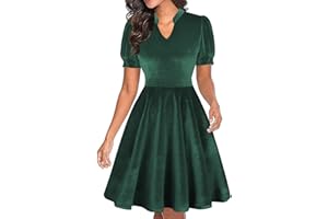 Mokayee Womens Summer Short Puff Sleeve Casual Semi-Formal Fit and Flare Church Wedding Guest Work Dresses with Pockets