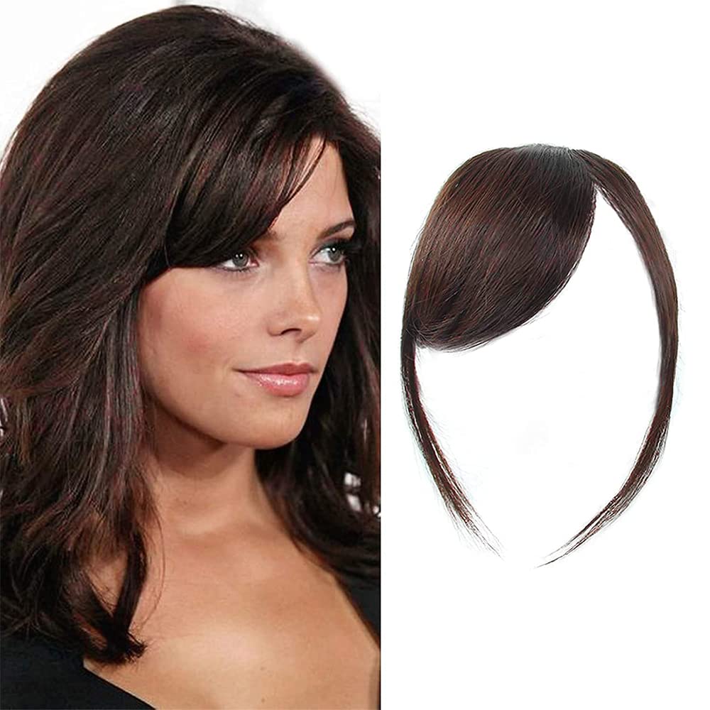 Thick Side Bangs Clip In Real Human Hair Bangs Side Bangs Straight Fringe Hair Extensions(Dark Brown Color,With Temples)