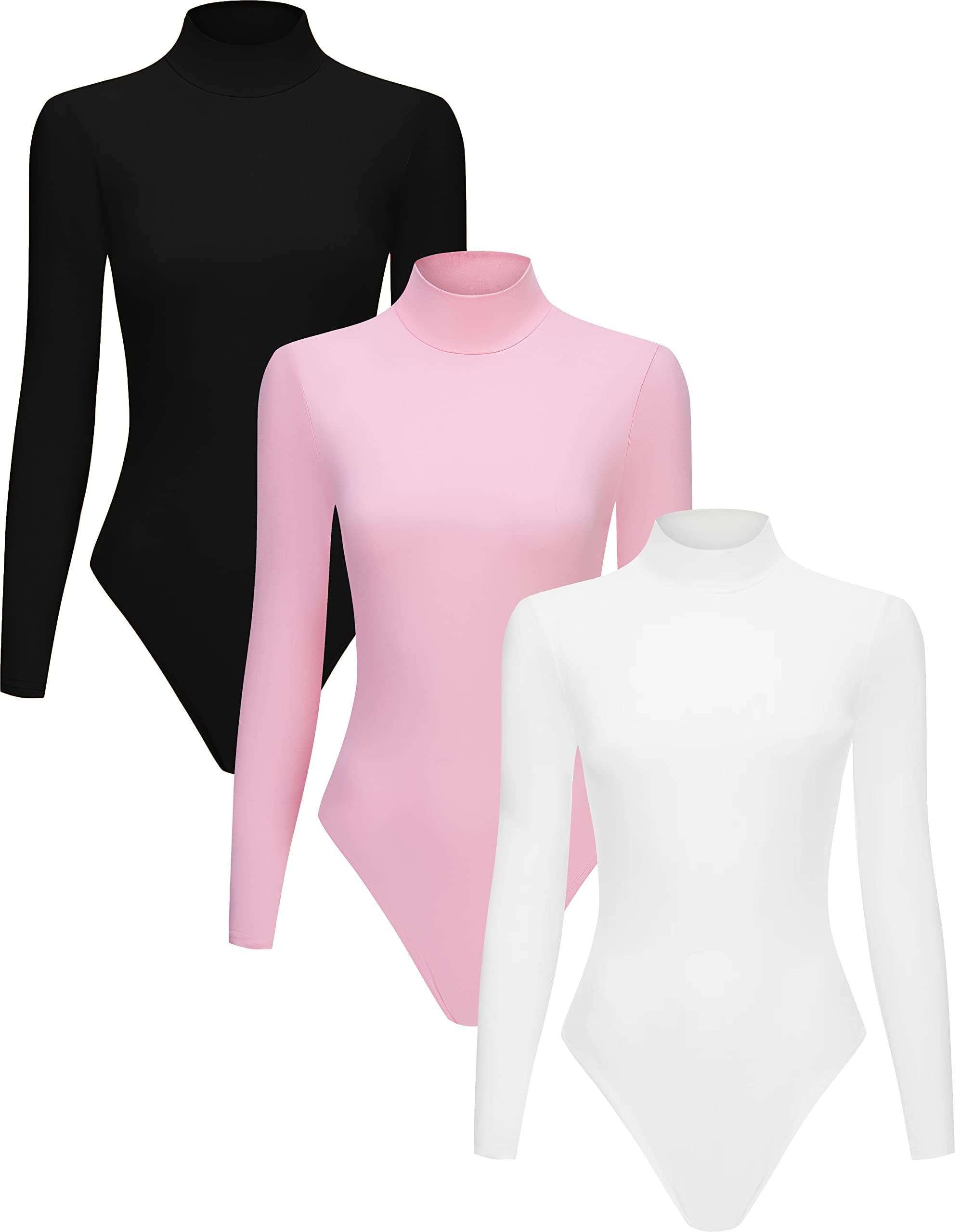 Photo 1 of Chongbaijia 3 Piece Women's Mock Turtle Neck Long Sleeve Bodysuit T Shirts Body Suit Tops
