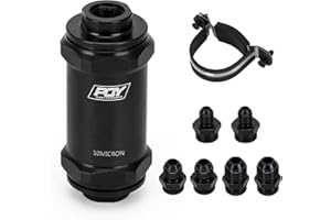 PQY AN6 AN8 AN10 Inline Fuel Filter E85 Ethanol with 10 Micron Stainless Steel Element Black