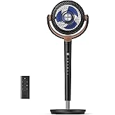 DREO Fan for Bedroom, 120°+120°Omni-directional Oscillating Fan, 90ft, DC Motor, 20 dB Quiet Standing Pedestal Fans, 8 Speeds, 3 Modes Circulator with Remote, 35-40"Adjustable Height, 8H Timer, Black
