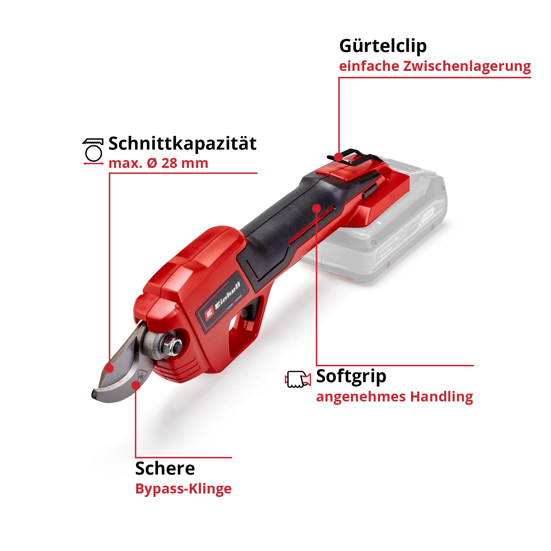 Einhell Akku-Astschere GE-LS 18 Li-Solo Power X-Change (18 V, Li-Ion, bis 28 mm Aststärke, Bypass-Klingen, Sicherheitsschalter, Softgrip, ohne Akku und Ladegerät) 3
