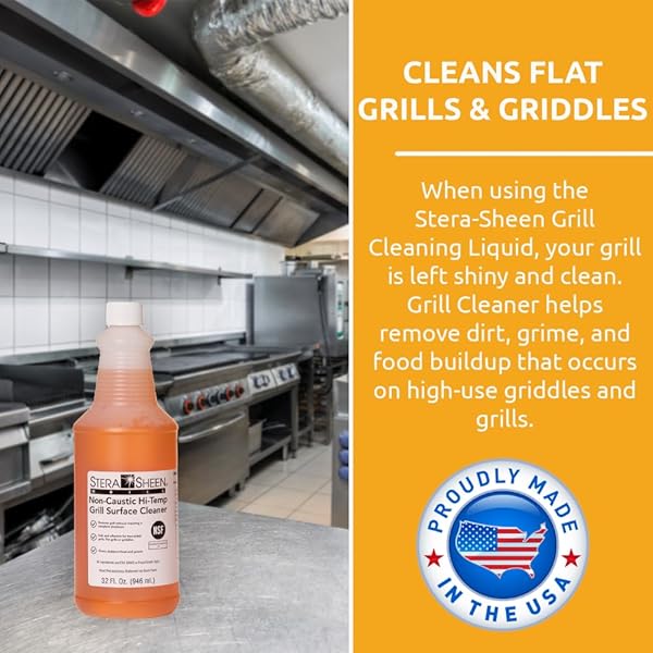 STERA SHEEN – GRILL CLEANER – FOOD SAFE, NON-CAUSTIC FORMULA – RESTAURANT & CAFE QUALITY CLEANER FOR FLAT TOP GRILLS AND GRIDDLES – ELIMINATE TOUGH ENCRUSTED GREASE – 32 FL OZ BOTTLE (1 COUNT)