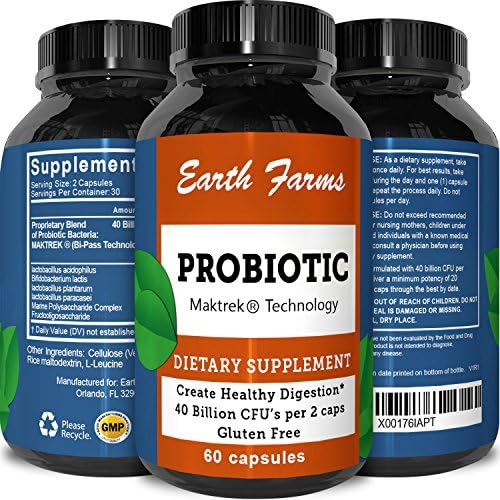 Potent Probiotics Supplement - Work Well With Digestive Enzymes - 40 Billion CFU - Pure Immune System Booster For Men And Women - Protect Against Diarrhea - Acidophilus + Paracasei By Earth Farms