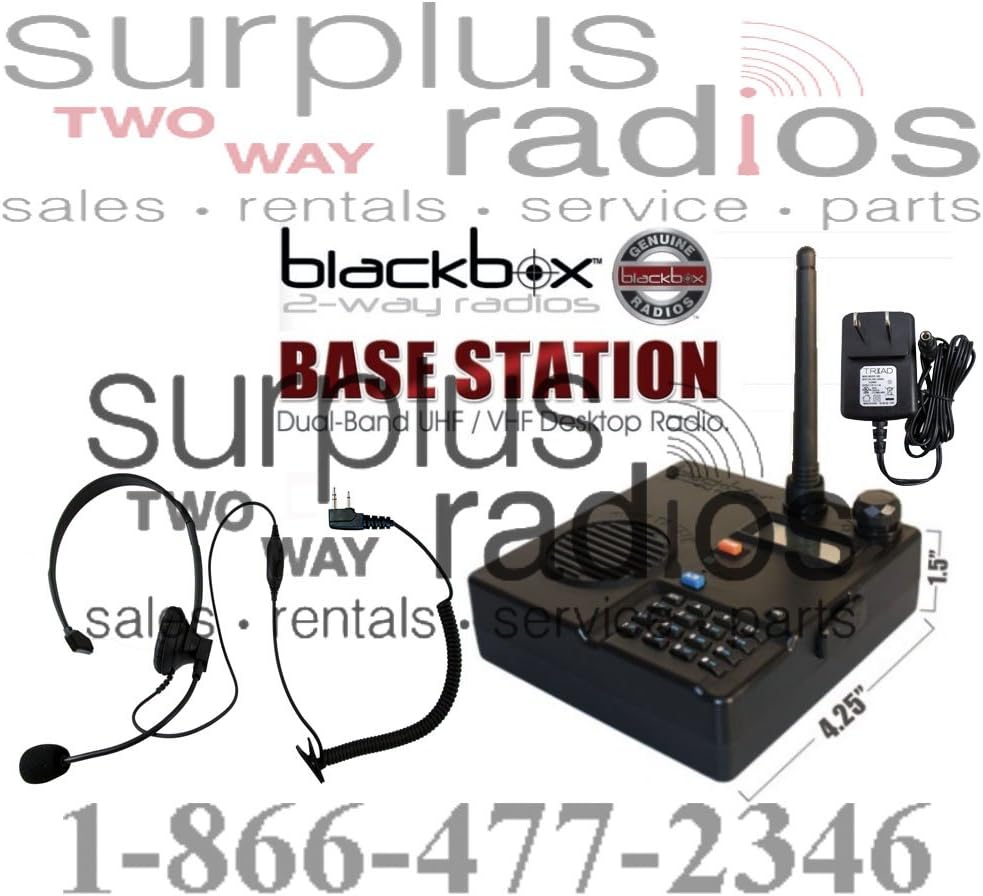 Klein Electronics BLACKBOX-BASE-VOYAGER-K1 Base Dual-Band UHF/VHF Desktop Two-Way Radio with Voyager Series Lightweight Headset For use with Kenwood/HYT/Relm Series Radios