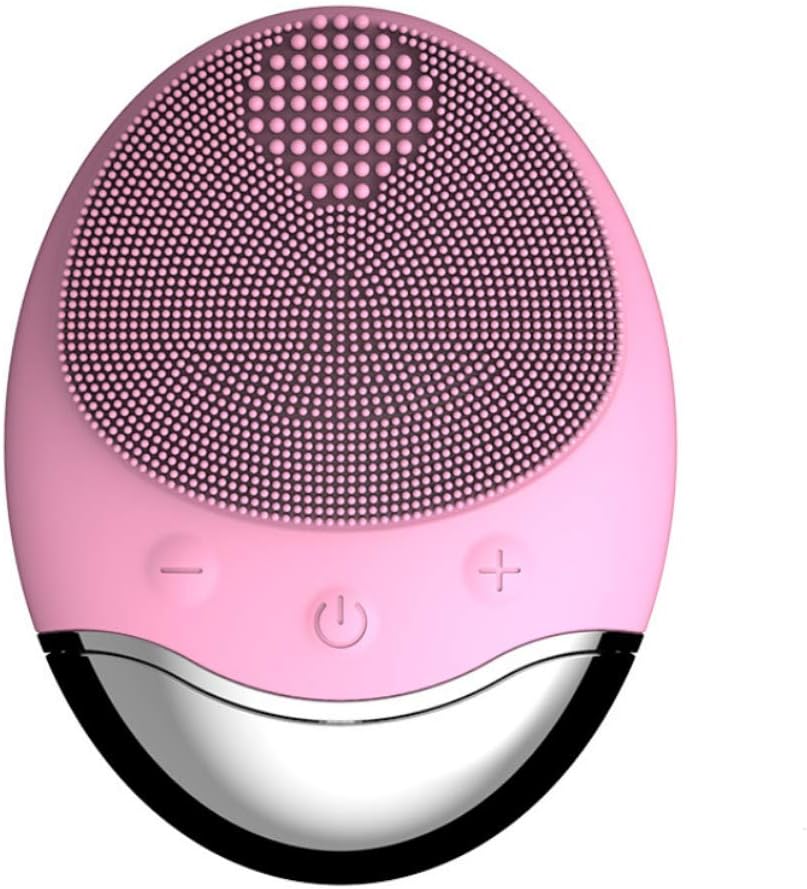 Wireless Charging Electric Facial Cleansing Brush Sonic Vibration Face Cleaner Silicone Blackhead Pore Cleanser,Pink