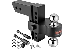 Koerdo Adjustable Trailer Hitch for 2.5Inch Receiver Only - 6" Drop/Rise Drop Hitch with 2" and 2-5/16" Tow Balls - 18,500 GTW Tow Hitch for Heavy Duty Trucks with Double Anti-Theft Pins Locks, Black