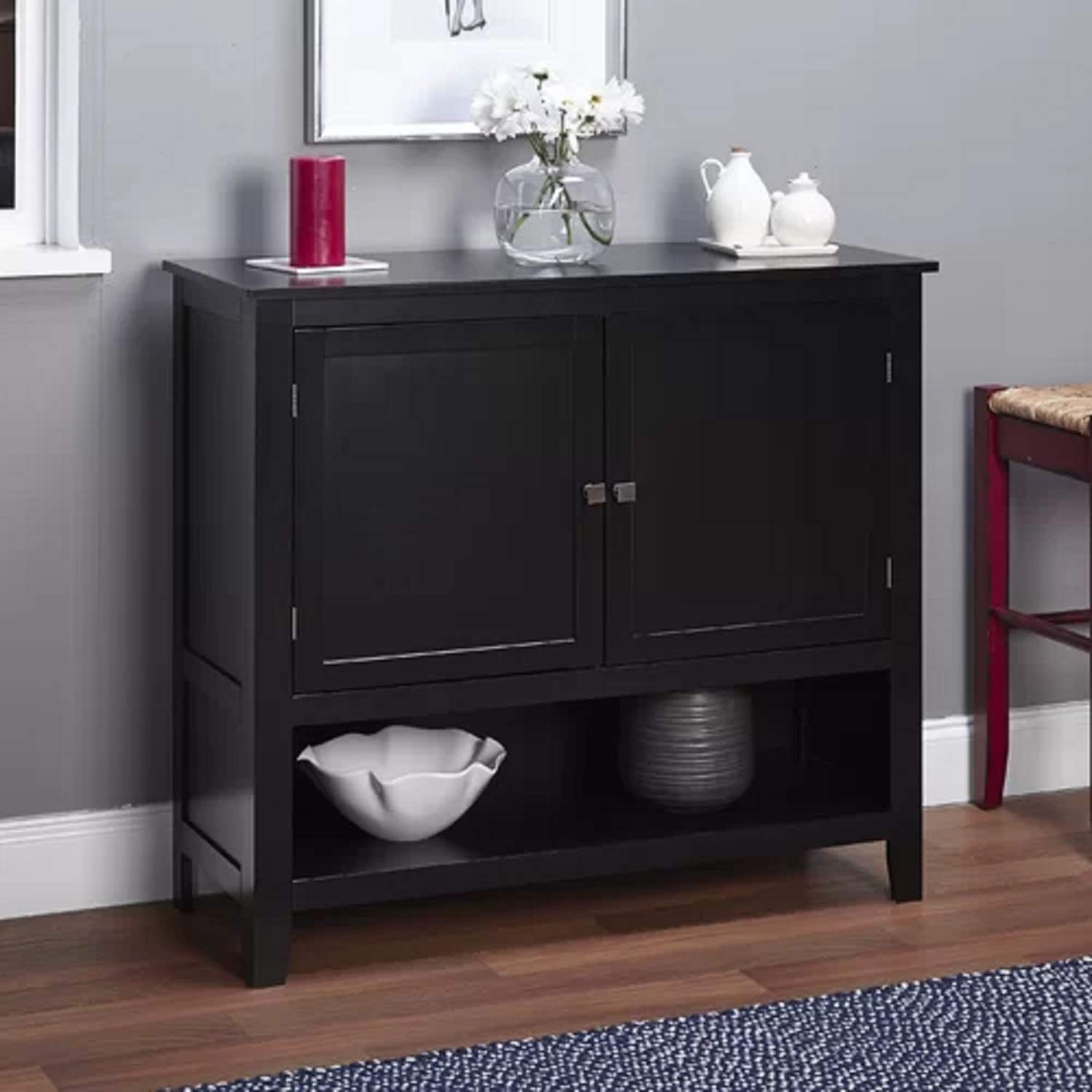 Durable Transitional Rich Black Manufactured Wood Montego Dining Server Cabinet With 2 Doors And Adjustable Shelf Dining Server Cabinet Buffets Credenzas Sideboards Dining Room Furniture Ekbotefurniture Com