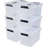 Vadidiya 12 Quart Clear Plastic Storage Latch Bins with Handle, 6 Packs | Clear Plastic Containers Boxes with Lids