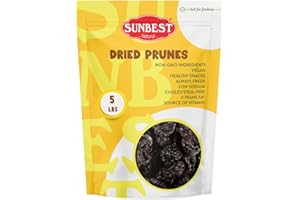 Sunbest Natural Jumbo Pitted Prunes – 5 lb Bulk Bag (80 oz) – Tender, Juicy & Nutrient-Rich Dried Prunes – High in Fiber & Antioxidants – Kosher Certified Dried Plums for Snacking & Cooking