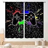 Gamer Curtains for Boys Room, Kids Teens Men Gaming Colorful Gamepad Controller Cooling Graffiti Video Game Room Decor Window Drapes Treatments for Living Room Nursery Playroom, 42"x45" Inch