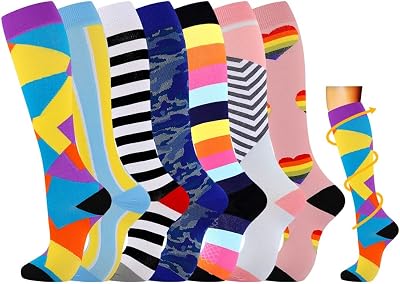 Losvcbcx Compression Socks 15-20mmHg For Men Women 2/4/6/7 Pairs