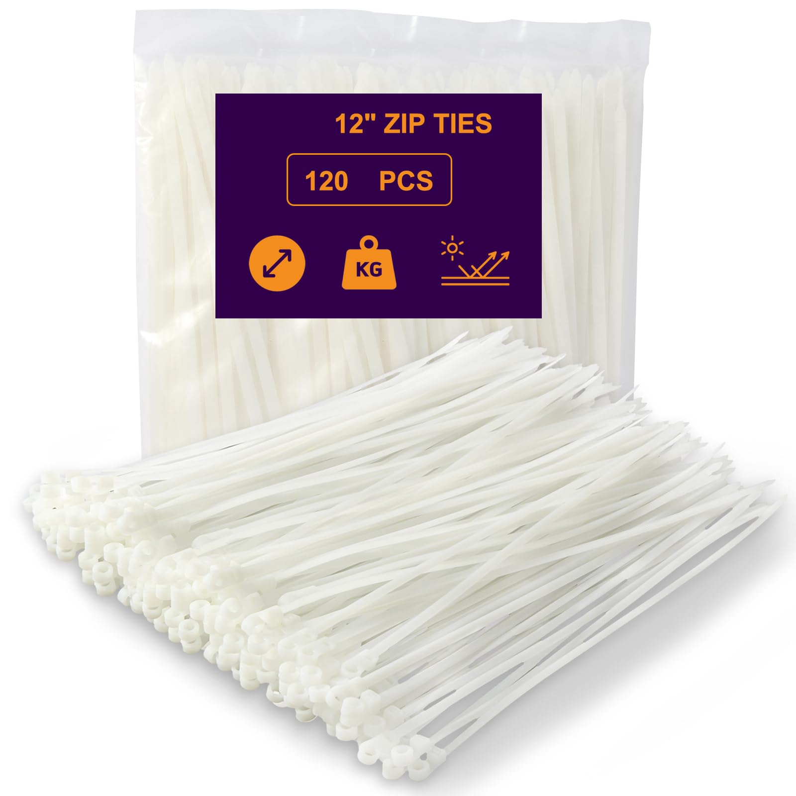 Photo 1 of 120 PCS 12 Inch Plastic Zip Ties with Screw Holes, Heavy Duty Mountable Cable Ties, UV Resistant Electrical Zip Ties for Indoor & Outdoor (White)