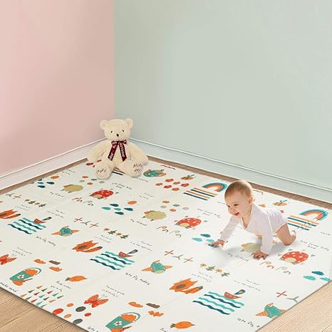 Volbit Water Resistant Kids & Baby Playing Crawl Floor Mat (Random Colour & Design Folding Mat (6 X 5.5 ft) - Zip Storage Bag Included