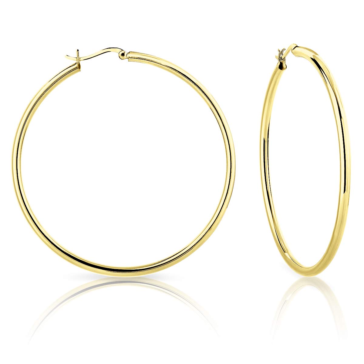 DTPSilver - 925 Sterling Silver Yellow Gold Plated Creole Hoops Earrings - Thickness 3 mm - Diameter 60 mm