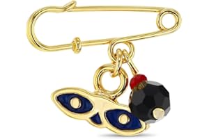 IN SEASON JEWELRY Gold Plated St Lucy Simulated Azabache Evil Eye Protection Brooch Pin for Babies, Infants, and Toddlers - Religious and Meaningful Amulet Protection Charm Jewelry for Kids