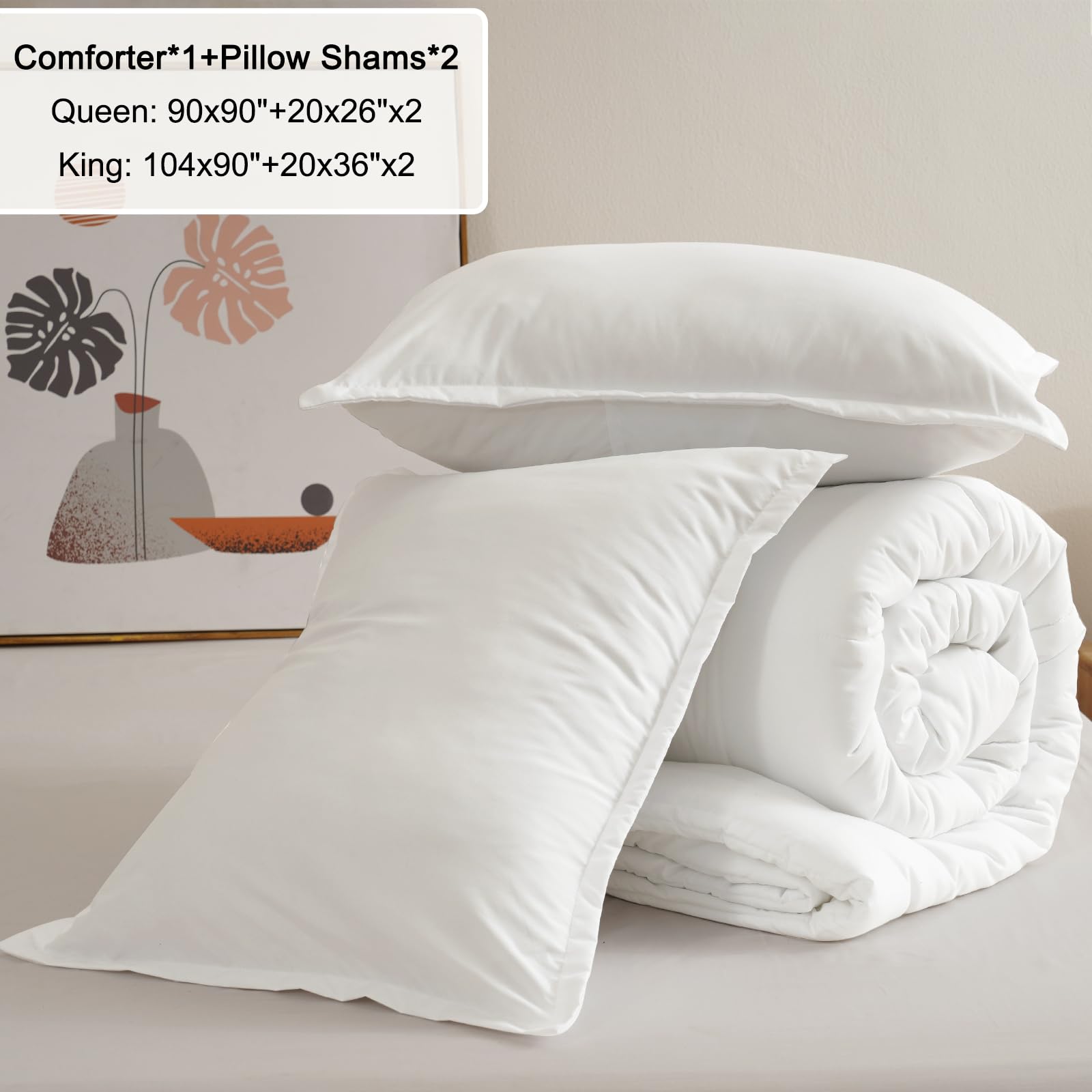 PHF White King Size Comforter Set, 3 Pieces Ultra