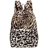 HOKMAH Fashion Backpack y2k Purse Backpack, Cute Fuzzy Daypack Grunge Alt Emo Shoulder Bag Cheetah Chic Coquette Harajuku Bag (leopard print)