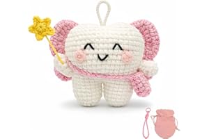LUDEONA Tooth Fairy Crochet Plush with Detachable Pouch – Mini Tooth Fairy Holder, Pillow Alternative, Door Hanger Tooth Keep