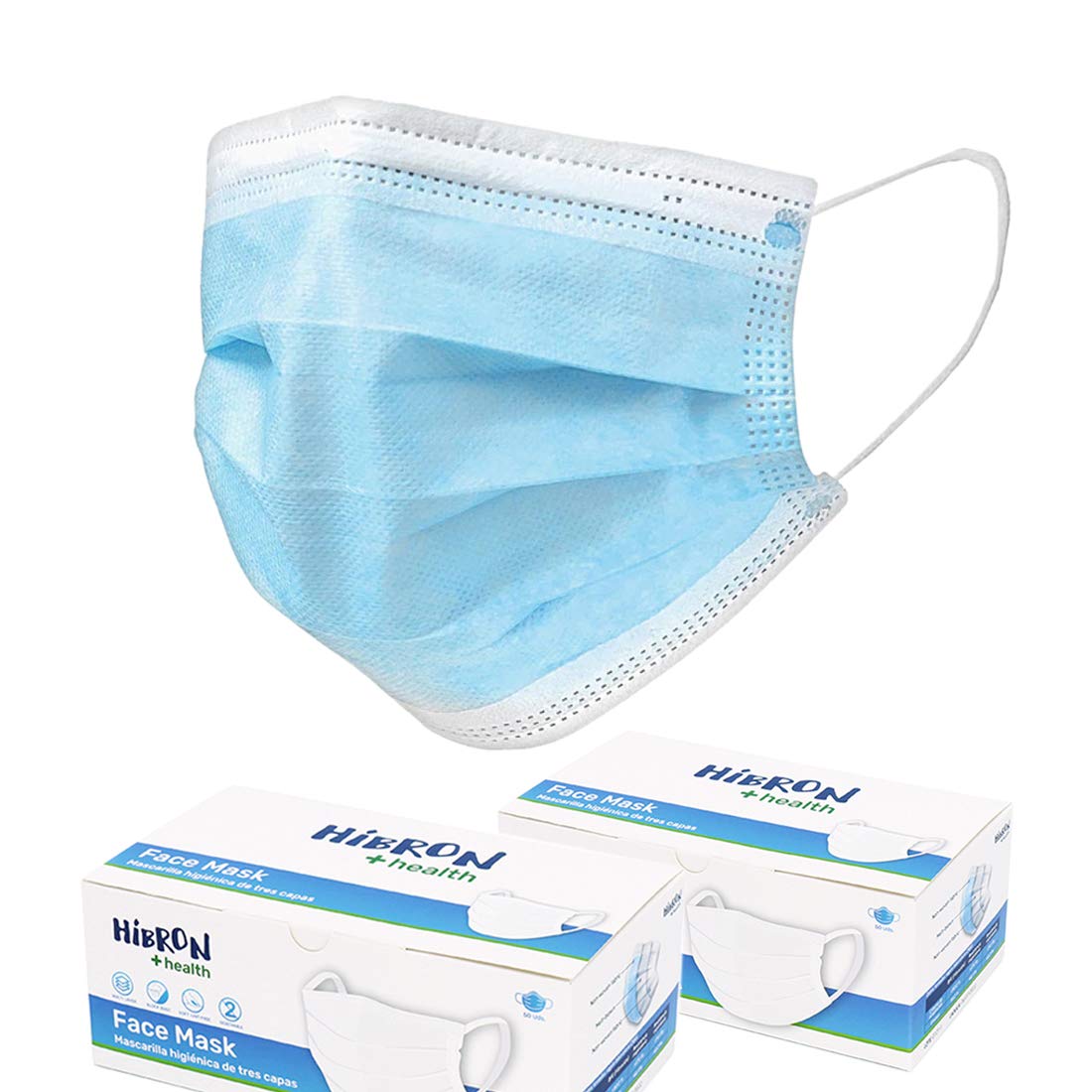 100 blue disposable masks approved according to CWA 17553: 2020 with test method BFE: EN14683: 2019 in Spain, BFE> 99%