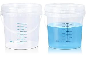 ASEVAT Clear Bucket Graduated Pail Container with Lid, Food Grade Buckets, Cleaning Containers Plastic Pails Extra Durable Handles with Grip for Easy Carrying (ClearRound, 0.3gal)