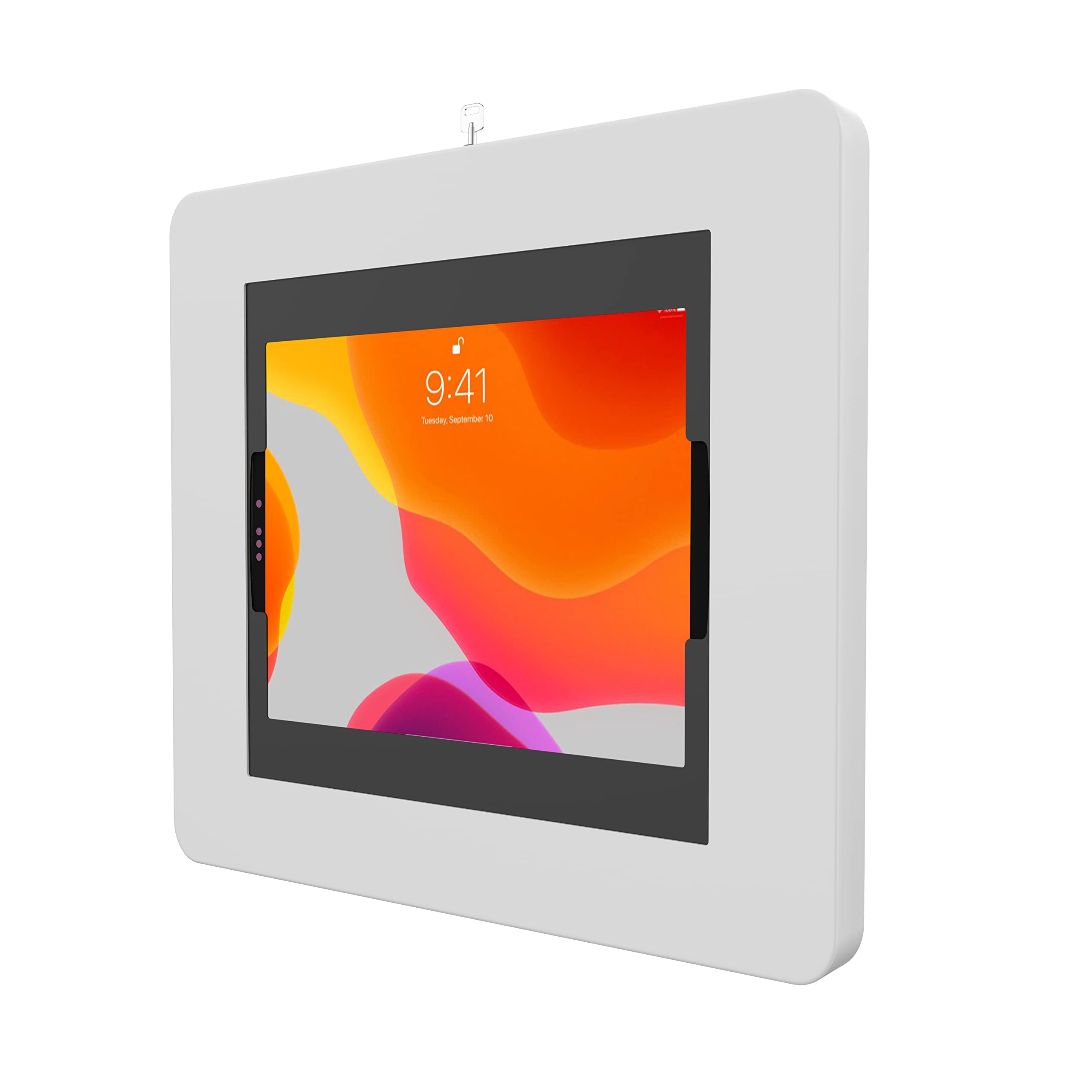 Photo 1 of Locking iPad Wall Mount - CTA Anti-Theft Large Locking Tablet Enclosure w/ Key Lock and Interior Cable Routing for iPad Pro 12.9", Surface Pro 3, 4, 5, 6, 7, 8, X - White - (PAD-PLWW)