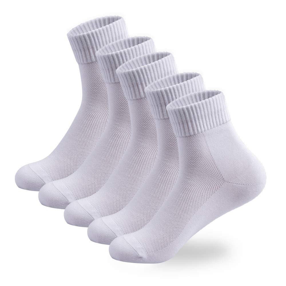JINROZ Cotton Quarter Socks, Cycling socks, Great for Running Hiking Sports Sneakers Business Everyday, Unisex (Black/White/Grey, 5 Pairs)… (White)