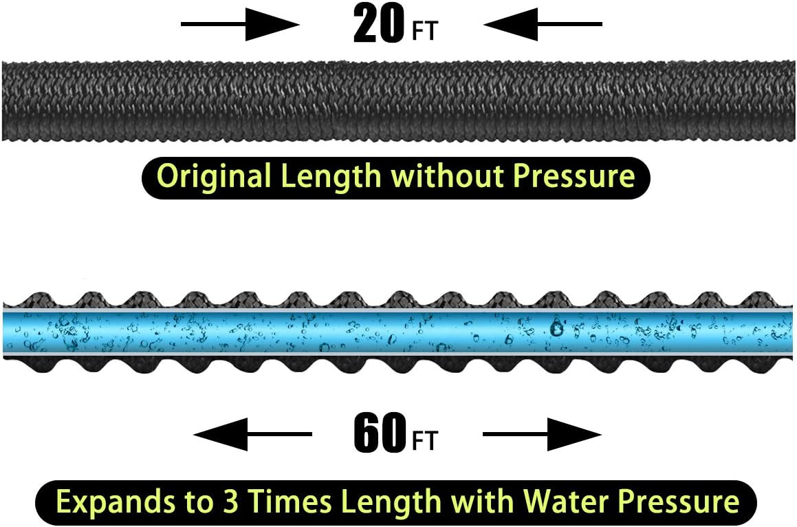 Sunflora 50 ft Expandable Garden Hose Bonus 10 feet with Solid Brass Fittings and 9 Patterns Spray Nozzle, Flexible No Kink Water Hoses for Lawn Total 60 Feet : Garden & Outdoor