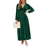 Sissyaki Women's Long Sleeve Velvet Dresses Fall Winter Long Dress Wedding Guest Party Maxi Dress