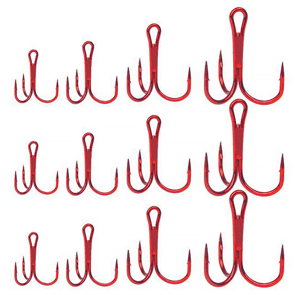 Treble Fishing Hooks, 80PCS Small Round Bend Triple Hard Lure Fishhook, Triplet Treble Round Bend Fishhook, Treble Hook 2# 4# 6# 8# For Hard Bait Lures Saltwater Freshwater (Red)