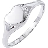 Amazon Essentials Rhodium Plated Heart Signet Ring Size 5, Silver