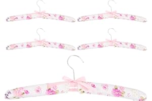 jojofuny 5Pcs Non-Slip Padded Sponge Clothes Hangers with Fabric Cover, Floral Pattern Soft Random Color