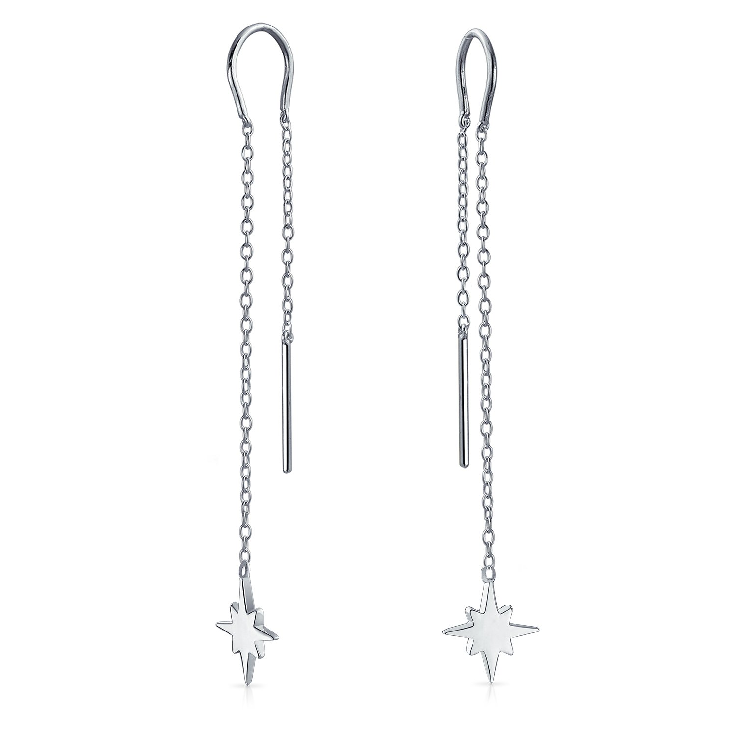 Minimalist Trendy Petite Celestial Astrology Shinning North Star Long Chain Threader Earrings For Women For Teen .925 Sterling Silver U Stabilizer Hook