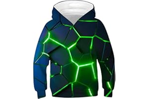 QURYPOMO Boys Hoodies Kids 3D Sweatshirt Casual Hooded Pullover Novelty Pattern Printed Long Sleeve Top6-14 Years