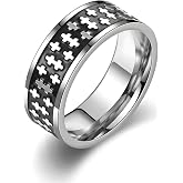 Retro Minimalist Cross Ring 8mm Stainless Steel Black Oxidation Corrosion Ring Anti Tarnish Classic Band Ring Fashion Jewelry for Men Women,Size Available