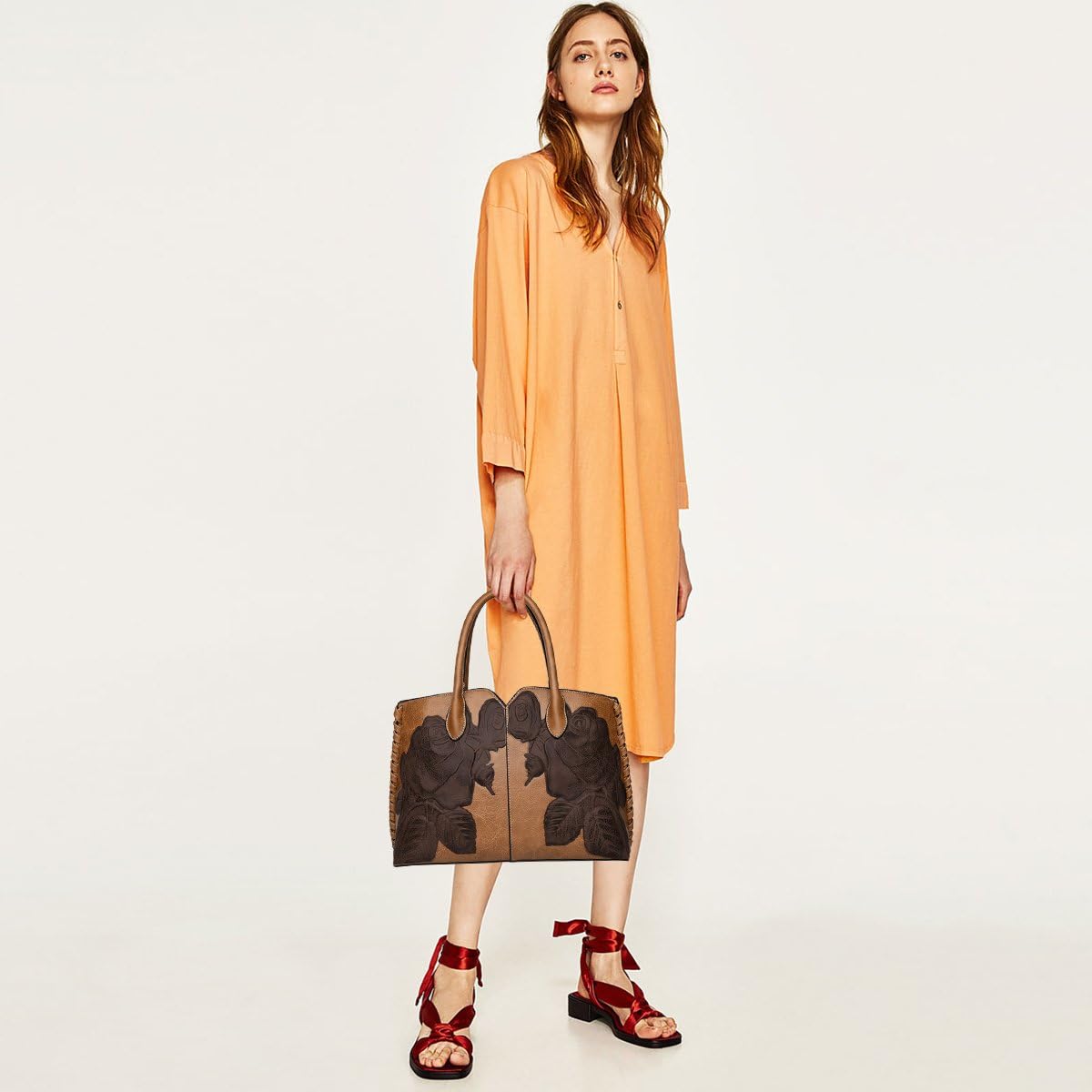 NICOLE&DORIS Women Handbag Messenger Bags Crossbody Bag Shoulder Bag for Lady Waterproof PU Orange A - Image 3
