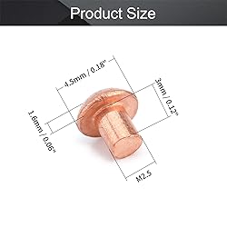 MroMax 200Pcs M2.5 Round Head Copper Solid Rivets