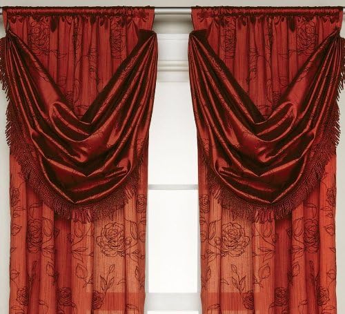 Carrington Cinnabar 40" W x 63" L Rod Pockets Panel Drapes Curtains Roses Burgundy / Red