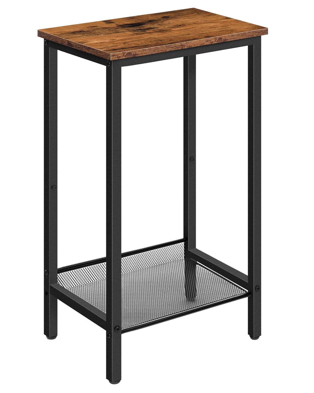 Photo 1 of HOOBRO Tall Side Table, Industrial End Telephone Table with Adjustable Mesh Shelves, Small Entryway Table, Laptop Table for Office, Hallway, Living Room, Rustic Brown and Black BF03DH01