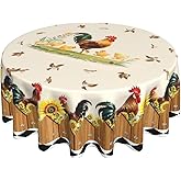GOPIJDX Rooster Round Tablecloth 70 Inch Fall Sunflower Chicken Table Cloth Farmhouse Bird Tablecloth Buffalo Plaid Table Cover Heat Resistant Washable for Kitchen Dining Indoor Outdoor