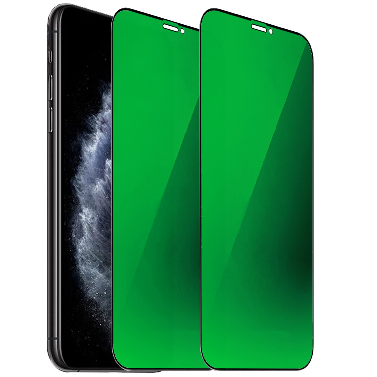 BWEDXEZ 2 PCS Anti-Blue Privacy Tempered Glass Mirror Anti-Spy Screen Protector Anti-Peeping Film Suit for iPhone 11 Pro Max/iPhone XS Max, 6.5 inch Electroplated 9H Hardness Anti-scratch (Green)