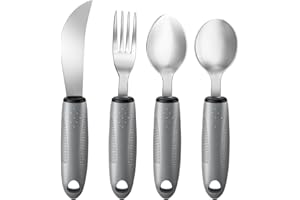 AuntyFey 4PCS Weighted Adaptive Utensils, Parkinsons Utensils for Hand Tremors, Elderly, 3.5oz Weighted Utensils for Tremors and Parkinsons Patients, Disabled (Gray, Straight)