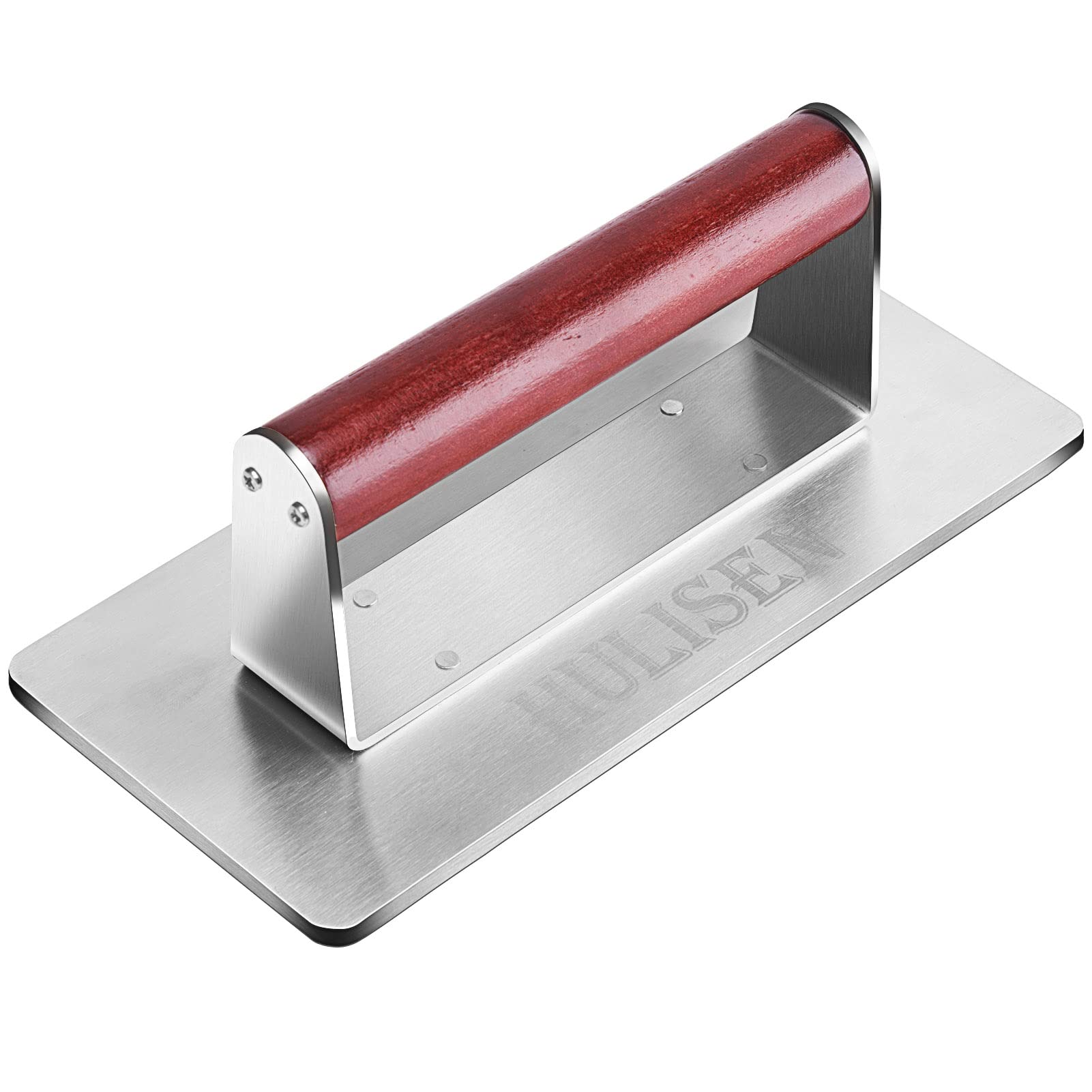 Photo 1 of HULISEN Stainless Steel Bacon Press, 9 Inch Large Heavy Duty Burger Press with Wood Handle, Non-stick Grill Press for Griddle, Steak Weight Griddle BBQ Accessories for Panini, Sandwiches, Gift Package