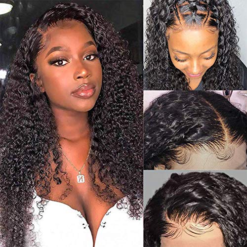 Lace Front Wigs Human Hair Curly Wave 13x4 Kinky Curly Lace Front Wig Human Hair Pre Plucked with Baby Hair Brazilian Wet and Wavy Lace Frontal Wig for Women 150% Density Natural Black Color 20 Inch