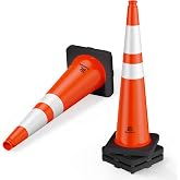 RoadHero Orange Traffic Safety Cones 36 Inch with Weighted Base, 4 Pack | Reflective Collar, Flexible PVC, For Parking Lot, Sport and Driving Training, Construction Events, Traffic Control